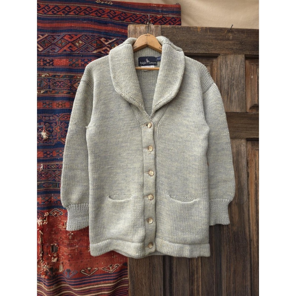 Vintage 1970s Polo Ralph Lauren 100% Virgin Wool Shawl Collar Cardigan Women's L
